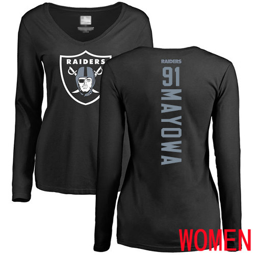 Oakland Raiders Black Women Benson Mayowa Backer NFL Football #91 Long Sleeve T Shirt